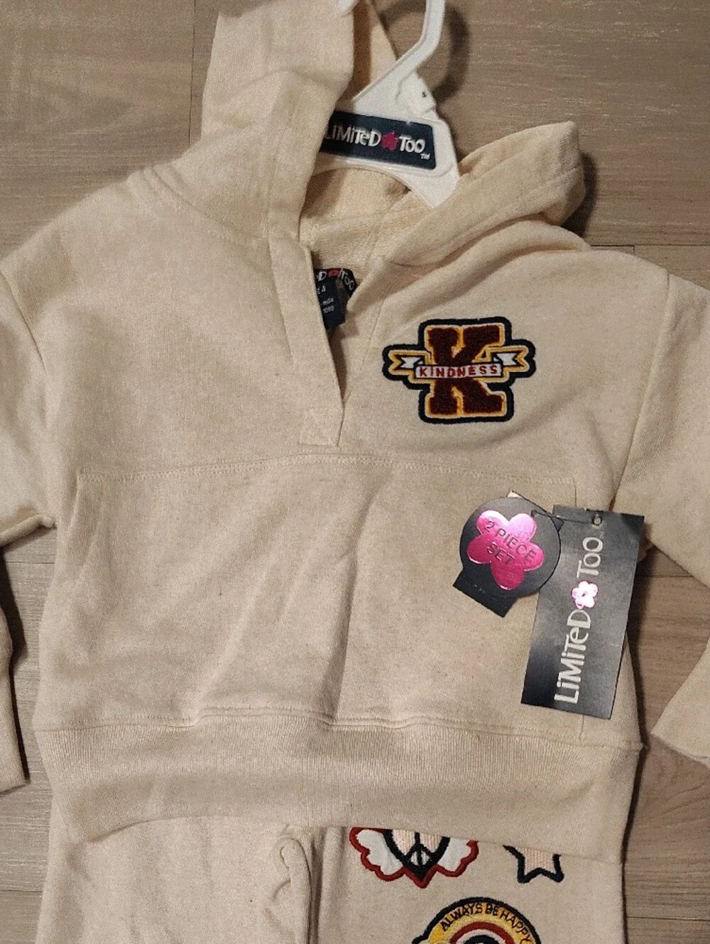 Limited Too Cream Hoodie & Jogger Set with Rainbow Patches